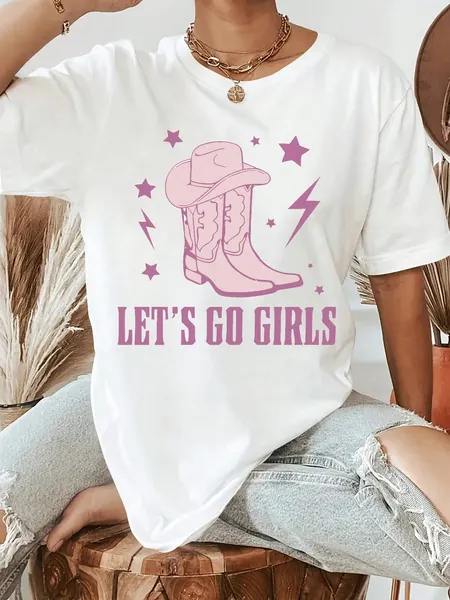 Women's Slogan Boots Printed Short Sleeve T-Shirt