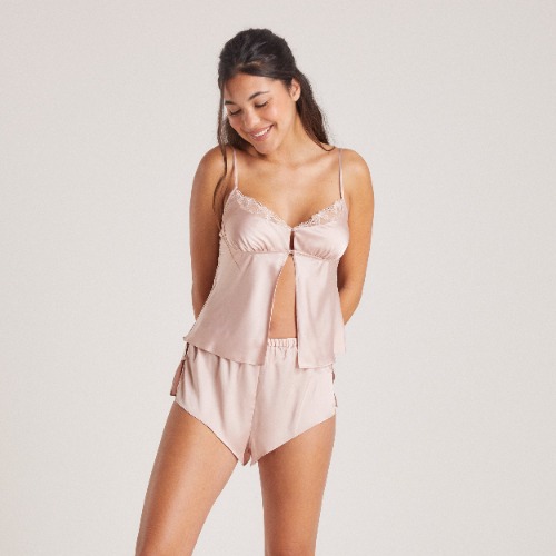 Bow Satin Cami Pyjama Top - Blush | M