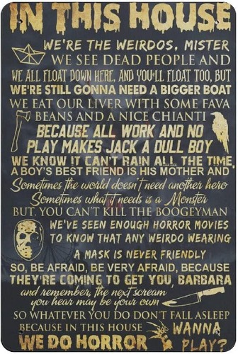 Easter Decor Tin Sign in This House We Do Horror Tin Signs College Apartment Home Bar Man Cave Decor Signs Decor Mothers Day Metal Signs Spring Wall Decor 6x8 in