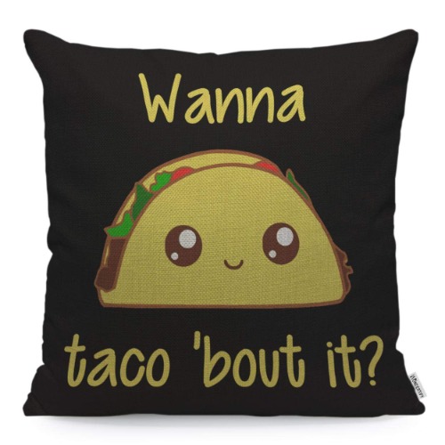 WONDERTIFY Throw Pillow Case Cover Taco with Letter Wanna Taco About It Yellow Black - Soft Linen Pillow Case for Decorative Bedroom/Livingroom/Sofa/Farm House -Cushion Covers Couch Pillow 18x18 Inch - 18 x 18-Inch Multi 114