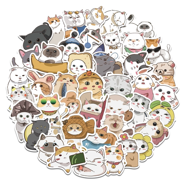 60PCS Cute Cat Stickers Anime Cat Laptop Decal Waterproof Vinyl Stickers