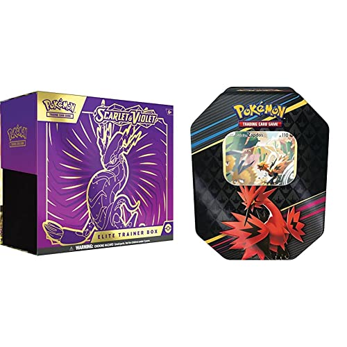 Pokémon TCG: Scarlet and Violet Elite Trainer Box - Miraidon (1 Full Art Promo Card, 9 Boosters and Premium Accessories) & TCG: Crown Zenith Tin – Galarian Zapdos (1 Foil Card & 4 Booster Packs)