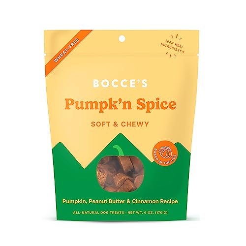 Bocce’s Bakery Pumpk'n Spice Treats for Dogs, Wheat-Free Everyday Dog Treats, Made with Real Ingredients, Baked in The USA, All-Natural Soft & Chewy Cookies, Pumpkin, Peanut Butter, & Cinnamon, 6 oz - Pumpk'n Spice