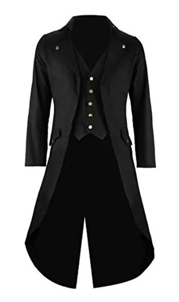 Men's Vintage Tailcoat Jacket Gothic Victorian Coat Uniform Halloween Costume with Pocket