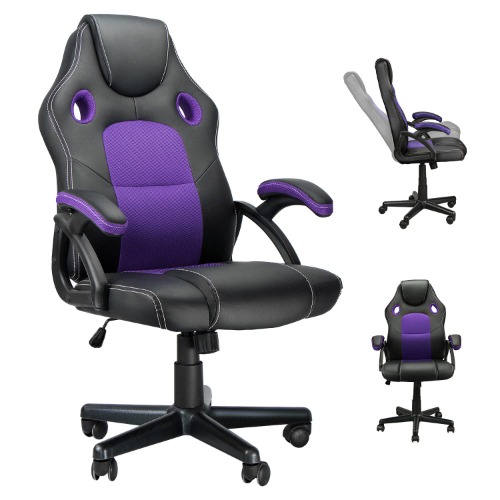 MUZII Gaming Computer Chair, Gaming Chair, Video Game Chairs with PU Leather and Adjustable Height, Racing Office Desk Chair with Wheels for Teens and Kids, Purple - B-purple