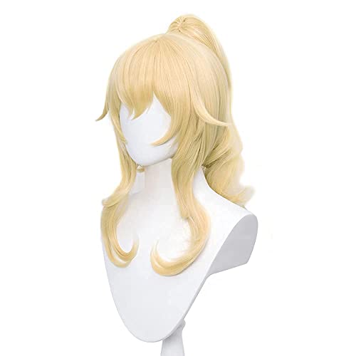 DAZCOS Jean Cosplay Wig Wavy Blonde Ponytail Hairs with Bangs (Yellow) - #Yellow-Je
