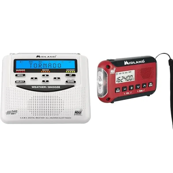 Midland Emergency Weather Alert Radio Bundle - Includes The WR120B NOAA Emergency Weather Radio Plus The ER10VP Portable Weather Radio with Flashlight