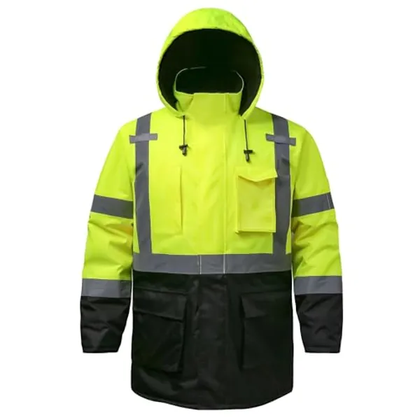DPSAFETY Reflective jacket,High visibility jackets for men&women,Waterproof Hi Vis Parka,Safety jacket with Removable hood and zipper,Security jacket Conforms ANSI Class 3（Lime，Medium）