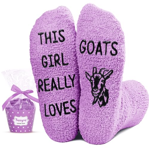 HAPPYPOP Farm Animal Socks for Women - Horses Gifts Goats Socks Pigs Gifts Chickens Socks Girls - Girl Really Loves Goats Purple - Medium