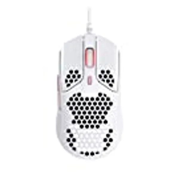 HyperX Pulsefire Haste – Gaming Mouse – Ultra-Lightweight, 60g, Honeycomb Shell, Hex Design, HyperFlex USB Cable, Up to 16000 DPI, 6 Programmable Buttons - White/Pink