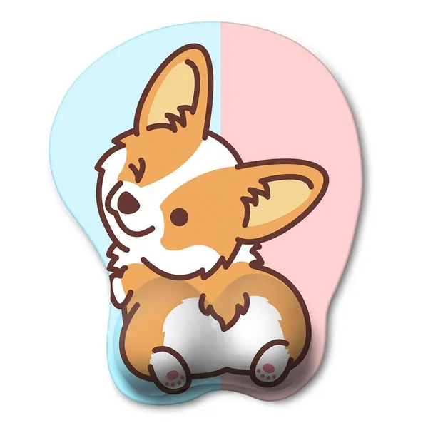 HAOCOO Ergonomic Mouse Pad with Wrist Support ,Non-Slip Backing Corgi Anime Cute Gel Mouse Pad Wrist Rest, Easy-Typing and Pain Relief for Gaming Office Computer Laptop(Blue&Pink Cute Corgi)