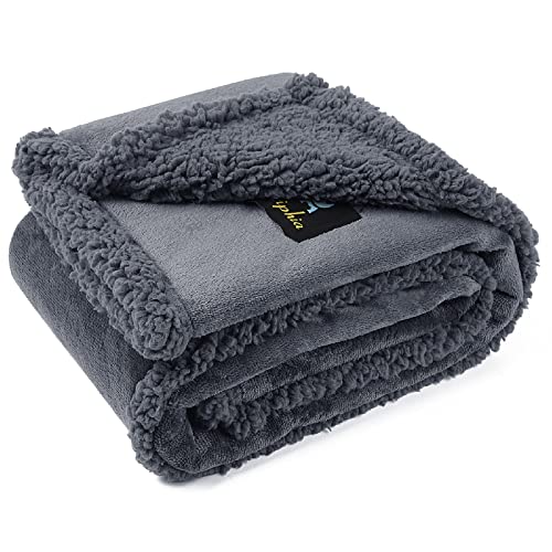 Waterproof Pet Blanket, Liquid Pee Proof Dog Blanket for Sofa Bed Couch, Reversible Sherpa Fleece Furniture Protector Cover for Small Medium Large Dogs Cats, Dark Gray Small（40" x 28"） - S (40" x28") - Dark Gray-thicken