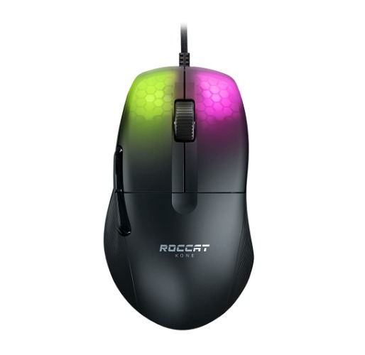 ROCCAT Kone Pro PC Gaming Mouse, Lightweight Ergonomic Design, Titan Switch Optical, AIMO RGB Lighting, Superlight Wired Computer Mouse, Titan Scroll Wheel, Honeycomb Shell, 19K DPI, Black - Black Kone Pro