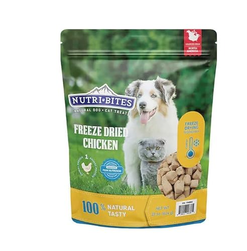 Nutri Bites Freeze Dried Chicken Dog & Cat Treat Greain Free Easy to Digest High Protein (22 OZ) 1PK