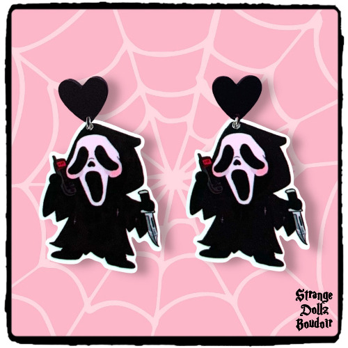 Scream Horror movie earrings, 925 sterling silver, pastel goth, Strange Dollz Boudoir