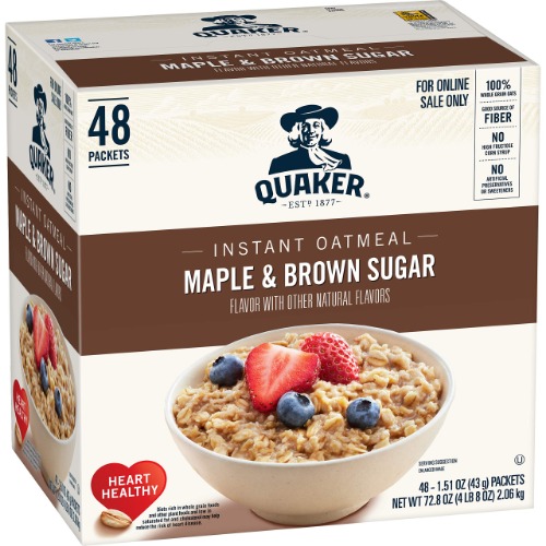 Quaker Instant Oatmeal, Maple & Brown Sugar, Individual Packets, 1.51 Ounce (Pack of 48) - Maple & Brown Sugar