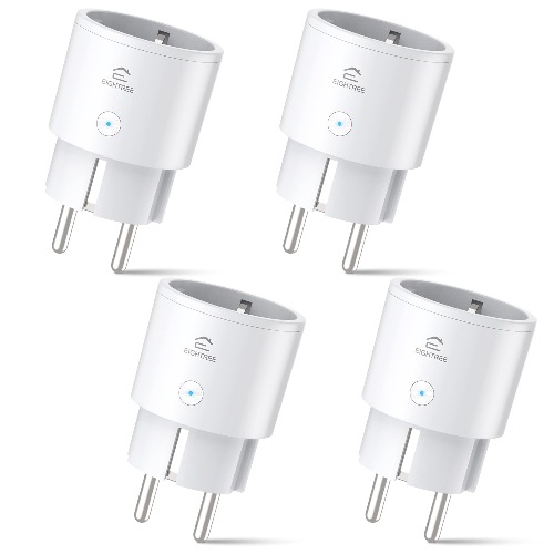 Smart WLAN Steckdose misst Stromverbrauchsmesser, EIGHTREE Mini Alexa Steckdose mit Sprachsteuerung Timer, Smart Home WiFi Steckdose funktioniert mit Alexa, Google Home, Nur 2.4GHz WiFi, 4er Pack - 