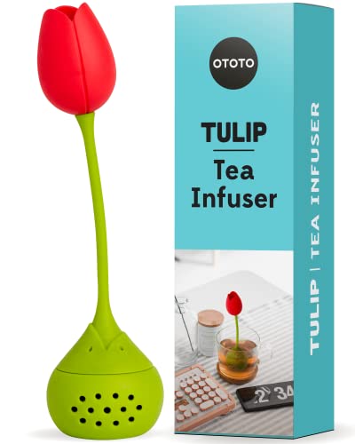 Cute Tea Infuser by OTOTO - Loose Leaf Tea Steeper, Tea Accessories, Tea Diffusers, Tea Infuser for Loose Leaf Tea, Tea Strainers, Cute Gifts, Tea Gift Set, Kitchen Gifts, Cooking Gadgets - Red Tulip