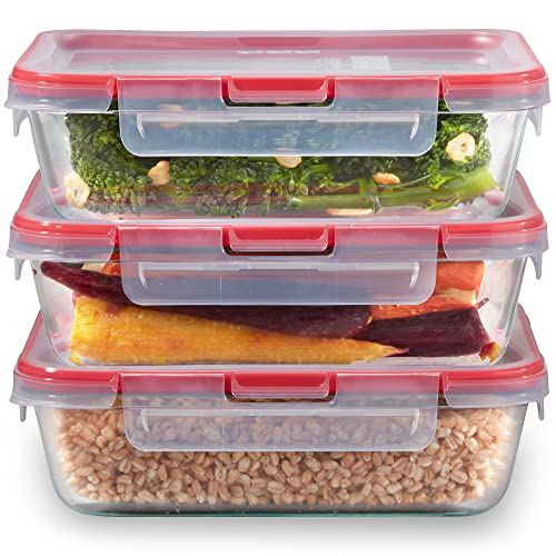 Pyrex Freshlock 6-Pieces 6-Cup Glass Food Storage Containers Set, Airtight & Leakproof Locking Lids, Freezer Dishwasher Microwave Safe, 6-PIECE - 6 PIECE