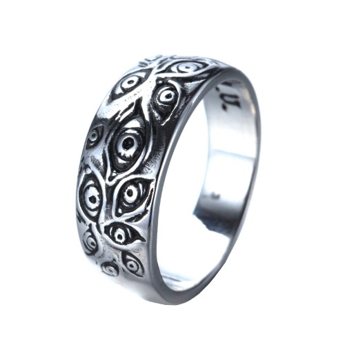PMTIER Men's Vintage Stainless Steel Engraved Eye of God Ring Black Gold Silver Tone