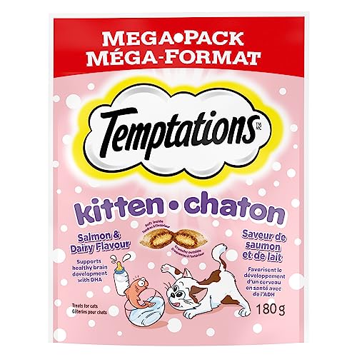 Temptations Kitten Cat Treats, Healthy Brain Development, Salmon & Dairy Flavour Mega-Pack, 180g Pouch, 10 Pack