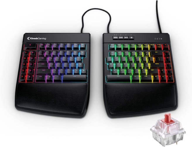 KINESIS Gaming Freestyle Edge RGB Split Mechanical Keyboard | Cherry MX Linear Red Switches | RGB | Ergonomic | Detachable Palm Support | Fully Programmable | TKL | Available Tenting - RGB MX Red