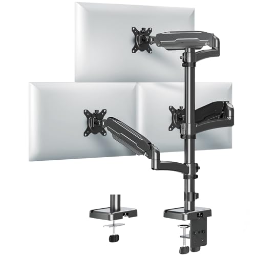 Triple Monitor Mount for Max 32" Computer Screen, Adjustable 3 Monitor Desk Mount, up to 17.6lbs Each, Gas Spring Monitor Arm with Tilt Swivel Rotation, VESA Mount 75x75/100x100mm