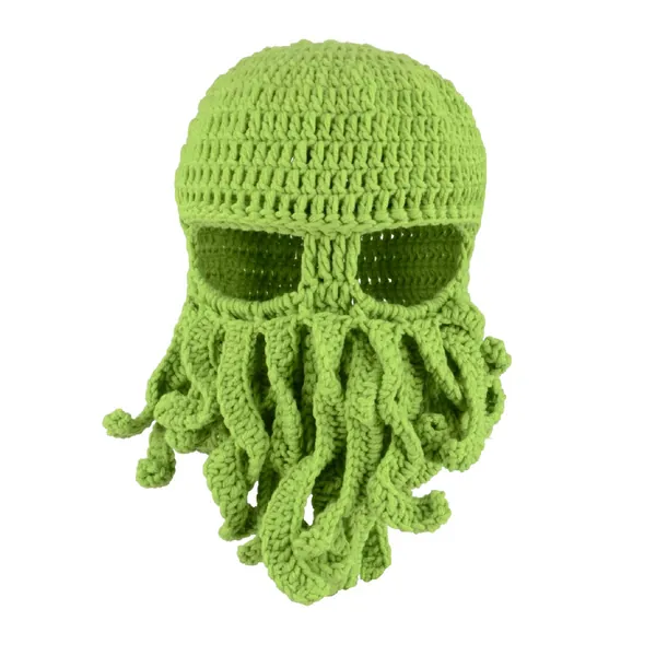 Azarxis Beard Hat Beanie Knit Pirate Hat Winter Warm Octopus Hat Windproof Funny Squid Mask for Men Women