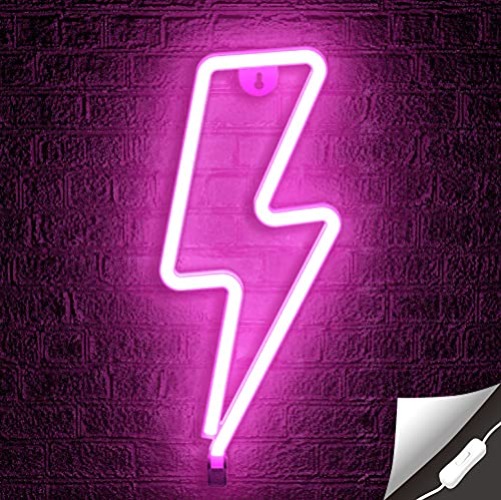 Lumoonosity USB Powered Pink Led Lightning Bolt Light with On/Off Switch, Lightning Neon Sign for Wall Decor, Hanging Led Signs, Neon Lights for Bedroom, Gaming Room Setup - LIGHTNING PINK