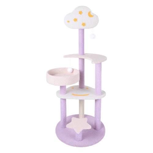 SENNAUX Cat Tree Cat Tower 49in Multi-Level Cat Activity Tree with Scratching Post & Toys with Moon Star Cloud for Kittens Pet House Play Rest, Purple - Purple