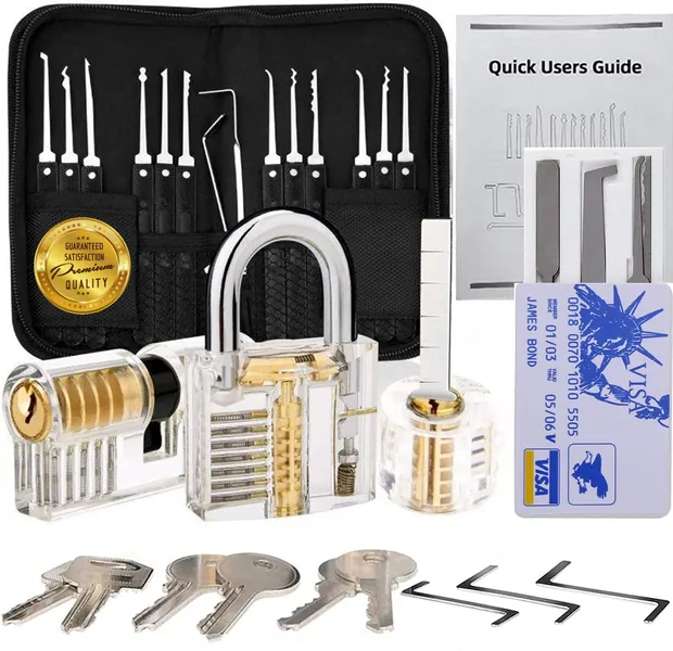 Professional 34PCS Pocket Pick Picking Hand Tools Kit with 3 Clear Practice Lock Pick Set with Practice Locks for Beginner Lockpicking Kit Set Lock with Key 3 Locks for Household - 