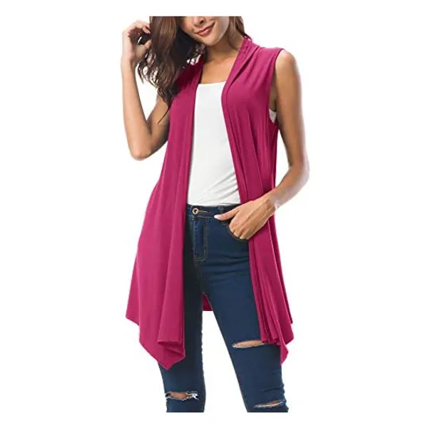 Women's Sleeveless Draped Open Front Cardigan Vest Asymmetric Hem