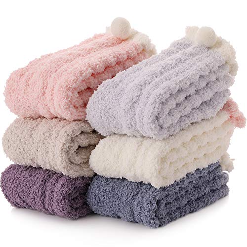 Womens Fluffy Fuzzy Socks Slipper Soft Cabin Fleece Cosy Stocking Stuffers Plush Winter Bed Christmas Gift Socks for Ladies - Multicolor (6 Pairs)