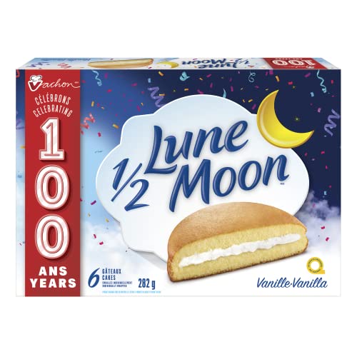 VACHON 1/2 Lune Moon Vanilla Flavour Cakes with Creamy Filling, Contains 6 Cakes, Individually Wrapped, 282 Gram - Vanilla