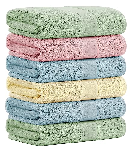 Aibaser Towels- Viscose Made from Bamboo Cotton Bath Towels-27x54inch - Natural, Ultra Absorbent Towels for Bathroom (6 Piece Set) - Multi Color - 27 in x 54 in