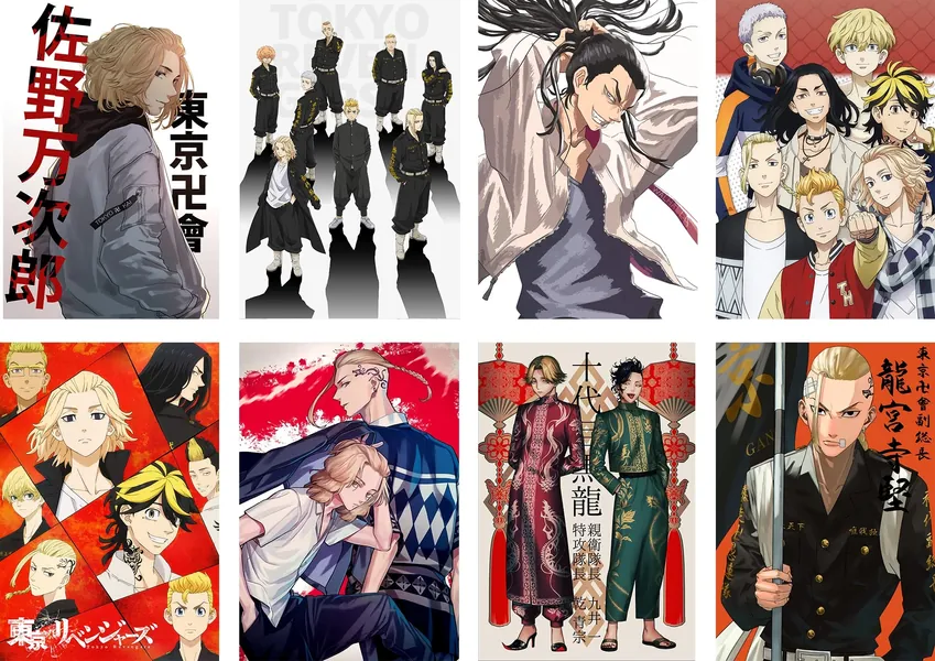 Tokyo Avengers Poster Decoration Wall Art Printing Decor for Room 8PCS,11.5in x16.5in - white Tokyo Avengers B