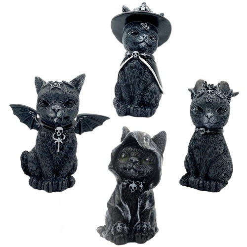 Set of 4 Black Cat Gothic Decor - Fairy Garden Accessories,Cat Decor,Cat Figurines Cat Halloween Lawn Ornament Resin Desktop Ornament Funny Outdoor Goth Decor - 