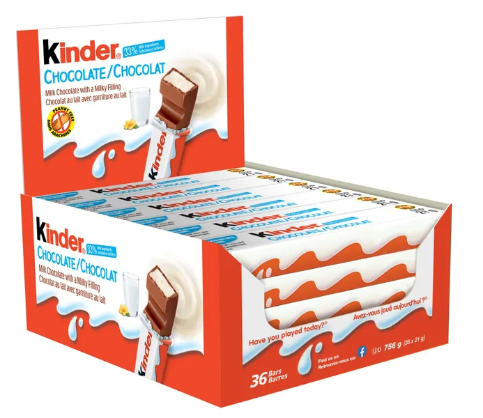 Kinder Chocolate Single Bars, 36 Packs, Individually Wrapped Milk Chocolate Bars (36 x 21g) - 21 g (Pack of 36)