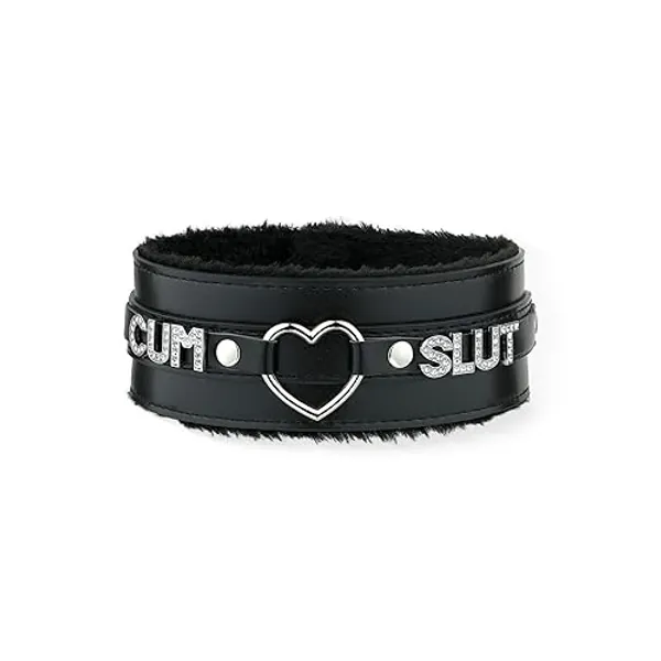 ADEMISHIA Pink Furry Heart O-ring Leather Choker Collar For Women, Handmade Punk Gothic Letter Necklace Adjustable Fashion Jewerly - Black - SLU