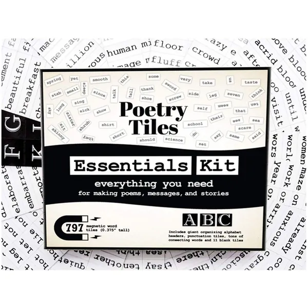 Poetry Tiles - 797 Essential Word Magnets Starter Kit for Refrigerator Poems and Stories - Spend Hours Exploring Your Creative Side and Making Funny Sentences and Poems - 