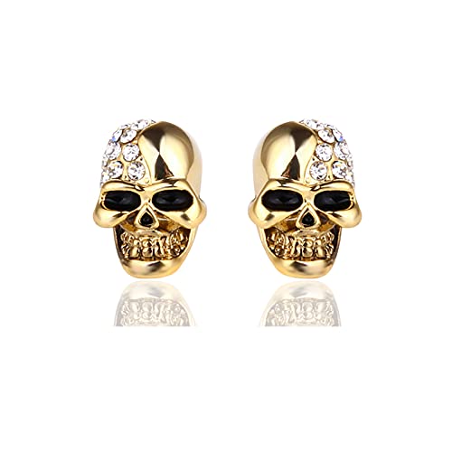 Xusamss Punk Body Piercing Earrings Stainless Steel Crystal Skull Stud Earrings - Gold