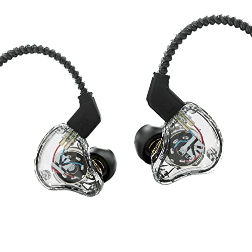 Yinyoo KBEAR KS1 in Ear Monitors, Dual Magnetic Circuit Dynamic HiFi Earphones, Deep Bass Wired Earbuds, Noise Canceling in-Ear Headphones with 4 Core OFC Cable for Singers Drummers (Clear, No mic) - No mic - Clear