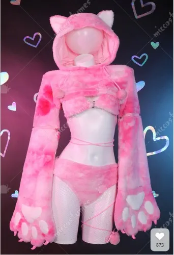 Pink Cat Style Furry Top and Panty - Sexy Lingerie Set | Top Quality Lingerie for Sale
