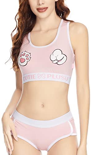 CutiePlusU Baumwolle Camisole und Höschen Sport Loungewear Damen Bralette Set - L - Rosa