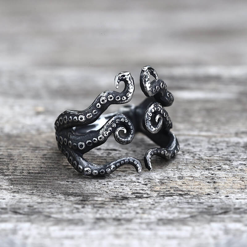 Vintage Octopus Arms Stainless Steel Animal Ring - Stainless Steel / 9