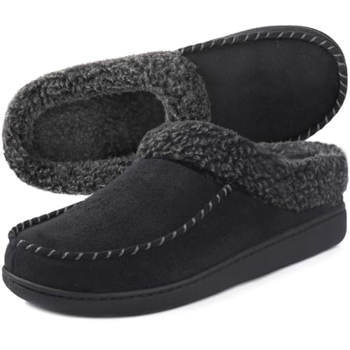ULTRAIDEAS Men's Nealon Moccasin Clog Slipper, Slip on Indoor/Outdoor House Shoes - 9-10 - Black