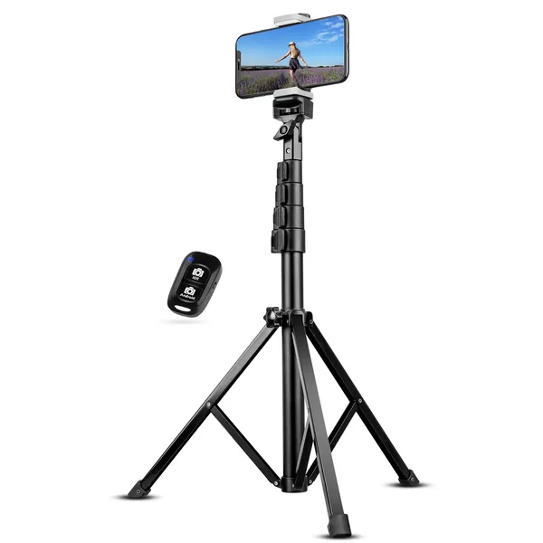 UBeesize 60" Extendable Tripod Stand with Bluetooth Remote for iPhone Android Phone, Heavy Duty Aluminum, Lightweight, Load Capacity: 1 Kg