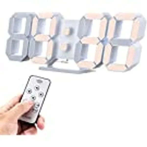 COVERY 3D LED Digital Alarm Clock 9.7 Inch Desk Wall Clocks, Remote Control, and 50,000-Hour Lifespan - Temperature, Nightlight, Silent Mode- Corded Electric (Power Cord Included, Power Head Excluded)