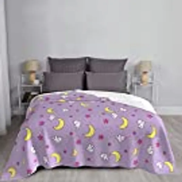 Throws Blanket Sailor Anime Blanket with Moon and Stars - Winter Soft Flannel Bed Blankets Lu_na Cat Rabbit - Warm Lightweight Thermal Fleece Blankets for Couch Bed Sofa,60x50 Inches (Rabbit)