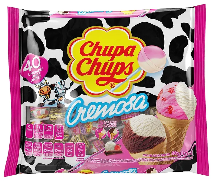 Chupa Chups Lollipops Candy, 40 Candy Suckers for Kids, Cremosa Ice Cream, 2 Assorted Creamy Flavors, for Gifting, Parties, Office, 40 Count, 16.93 ounces